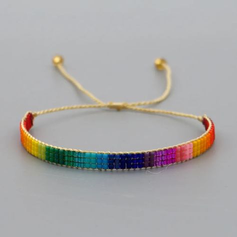 Rainbow Bracelet Beads, Woven Jewellery, Bracelets For Girls, Chevron Friendship Bracelets, Diy Bracelets With String, Jewellery Bracelets, Loom Jewelry, Miyuki Bracelet, Boho Handmade