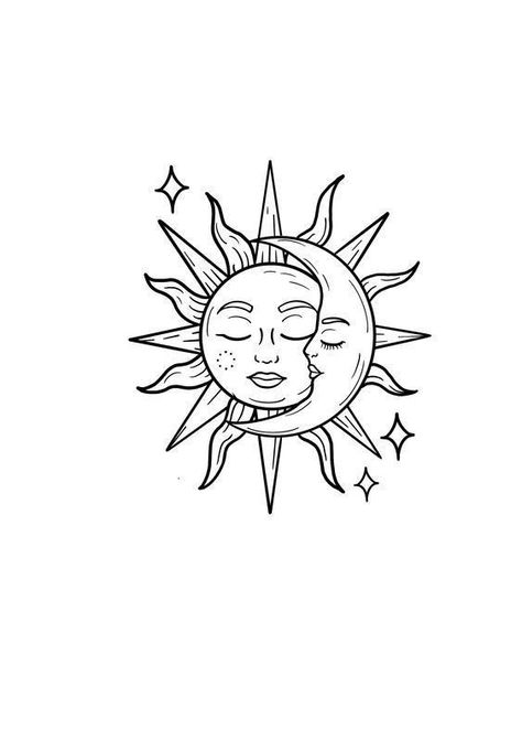 Holiday Tattoo, Moon Sun Tattoo, Sun Tattoo Designs, Illustration Tattoo, Moon Tattoo Designs, Small Pretty Tattoos, Sun Tattoos, Tattoo Design Book, Discreet Tattoos