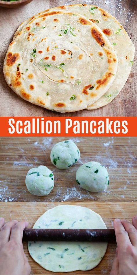 Scallion Pancakes Chinese, Scallion Pancake Recipe, Green Onions Recipes, Green Onion Pancake, Onion Pancake, Healthy Pancake Recipes, Scallion Pancakes, Healthy Greek Yogurt, Rasa Malaysia