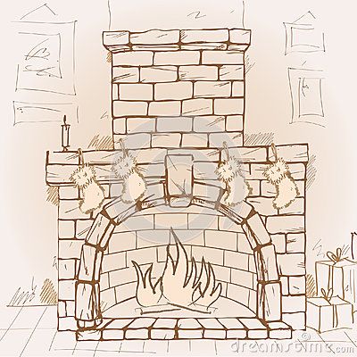 How To Draw Fireplace, Christmas Fireplace Art, Fireplace Drawing Sketch, Christmas Fireplace Illustration, Fireplace Doodle, Christmas Fireplace Drawing, Fireplace Sketch, Fireplace Illustration, Fireplace Drawing