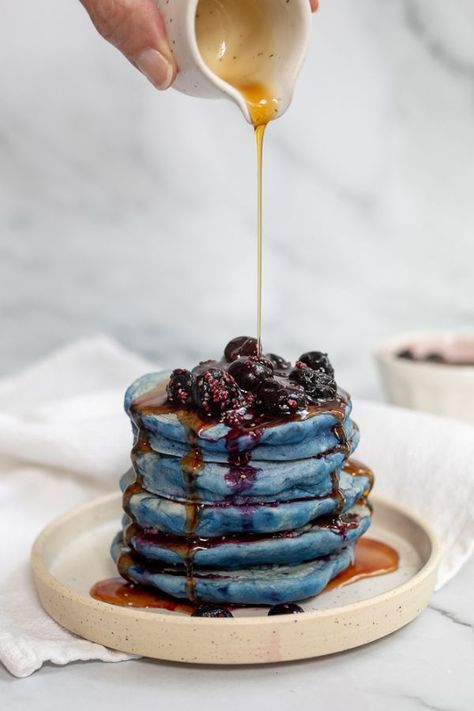 blue pancakes with blueberries Blue Pancakes, Spirulina Pancakes, Blue Pancakes Percy Jackson, Blue Pancakes Aesthetic, Recipes With Blue Spirulina, Baby Blueberry Pancakes, Blue Corn Pancakes, Blue Pancake, Deluxe Blueberry Pancakes