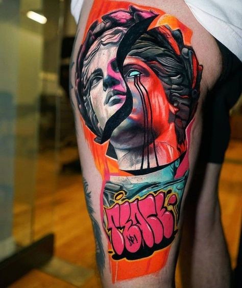 Pop Culture Tattoos, Tato Flash, Colored Tattoo Design, Culture Tattoos, Pop Art Tattoos, Hyper Realistic Tattoo, Buddha Tattoo Design, Graffiti Tattoo, Wicked Tattoos