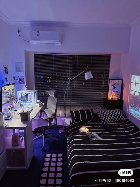 Small Bedroom Ideas Gaming, Tech Bedroom Ideas For Men, Small Chill Room, Korean Bedroom Men, Room Ideas Aesthetic For Boys, Aesthetic Men’s Room, Cool Men’s Room Aesthetic, Gay Couple Aesthetic Boys Bedroom, Bilik Tidur Lelaki