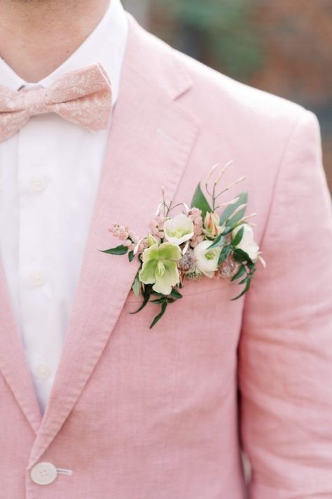 Floral pocketsquare for the bridesman |Bouquets of Austin| #floralpocketsquare #boutonniere #winterwedding Blush Winter Wedding, Pocket Boutonniere, Floral Pocket Square, Boutonnieres Prom, Blush Bouquet, Blush Bridesmaids, Winter Wedding Flowers, Groom Boutonniere, Diy Wedding Bouquet