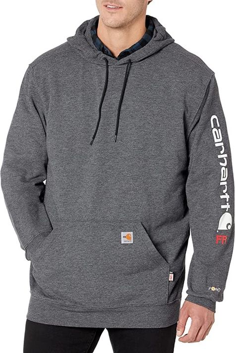 98% Cotton, 2% Spandex Pull On closure Machine Wash 8.5 ounce, 98% Cotton/2% Spandex stretch canvas Rugged Flex technology for ease of movement Printed fleece lining Spread collar Logo metal snaps throughout Mens Rugged, Carhartt Logo, Carhartt Hoodie, Gear Accessories, Mens Clothes, Black Nike, Athletic Outfits, Carhartt Mens, My Hubby