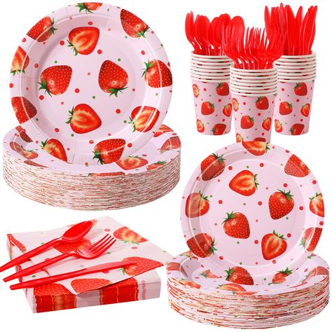 PRICES MAY VARY. Complete Party Supplies Set: the strawberry tableware set includes 50 pcs 9'' strawberry paper plates, 50 pcs 7'' strawberry paper plates, 50 pcs of 9 oz strawberry cups, 50 pcs strawberry napkins, and 50 sets of plastic cutlery; Convenient and economical, these strawberry party decorations offer an easy way to manage your party essentials Cute Strawberry Pattern: add a touch of charm to many occasions with our strawberry party supplies; Beaming with an adorable strawberry patte Strawberry Centerpiece Ideas, Strawberry Party Decorations, Strawberry Cups, Strawberry Theme Birthday, Birthday Foods, Strawberry Paper, 1st Birthday Foods, Strawberry Shortcake Baby, Strawberry 1st Birthday