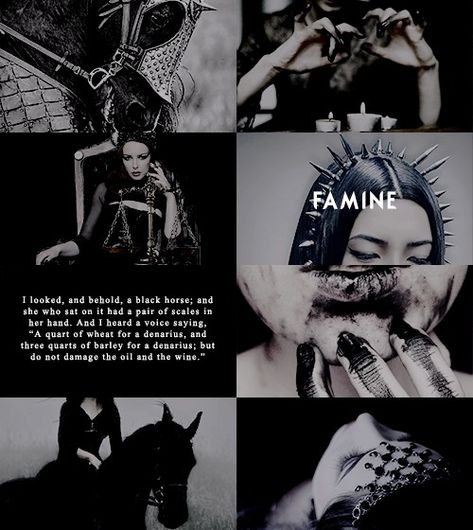 Famine | cr.: marzaenna on tumblr Famine Horseman, Famine Aesthetic, Christian Mythology, Judeo Christian, Four Horsemen Of The Apocalypse, 4 Horsemen, Four Horseman, The Four Horsemen, Horsemen Of The Apocalypse