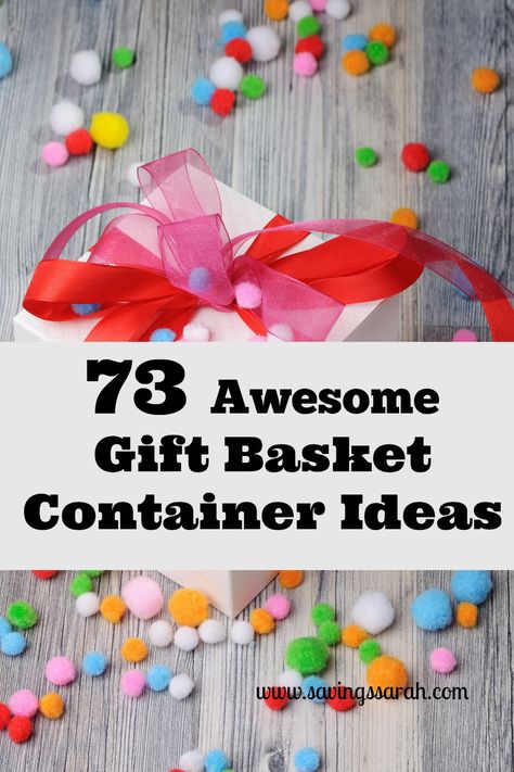 Gift baskets are perfect for wowing gift recipients without busting budgets. This FREE guide to 73 Awesome Gift Basket Containers gets you started right! Gift Basket Container Ideas, Gift Container Ideas, Tricky Tray, Creative Birthday Ideas, Baskets Diy, Homemade Gift Baskets, Candy Cane Crafts, Candy Gift Baskets, Boyfriend Gift Basket