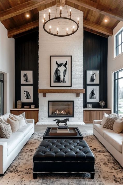 shiplap wall idea for living room Grey Shiplap Fireplace Wall, Black Diagonal Shiplap Wall, White Vs Black Fireplace, Living Room Wall Fireplace, Vaulted Shiplap Ceiling Living Room, Black Wall Family Room, Black Living Room Fireplace, Brick Fireplace With Black Shiplap, Focal Points In Living Room