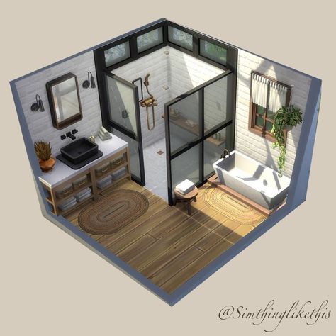 Sims4 Bathroom, Sims 4 Loft, Casas The Sims Freeplay, Sims 4 Modern House, Sims 4 Houses Layout, Sims Freeplay Houses, Die Sims 4, Cc Sims4, House Flippers