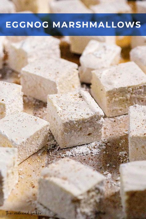 Gourmet Marshmallows Recipe, Eggnog Marshmallows, Yule Baking, Marshmallow Biscuits, Marshmallow Flavors, Christmas Marshmallows, Marshmallow Christmas, Marshmallow Skewers, Marshmallow Recipes