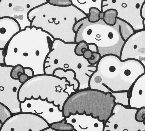 Cute Widget Pictures Black And White, Sanrio Characters Black And White, Grey Hello Kitty Widget, Hello Kitty Black And White Aesthetic, My Melody Black And White, Black And White Hello Kitty Wallpaper, Kuromi Black And White, Sanrio Black And White, Black And White Sanrio