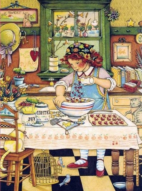 ♥ right where we are, doing things for our loved ones 동화 삽화, Baking Art, Making Food, Mary Engelbreit, Decoupage Vintage, Art And Illustration, Childrens Illustrations, Whimsical Art, Graphic Artist