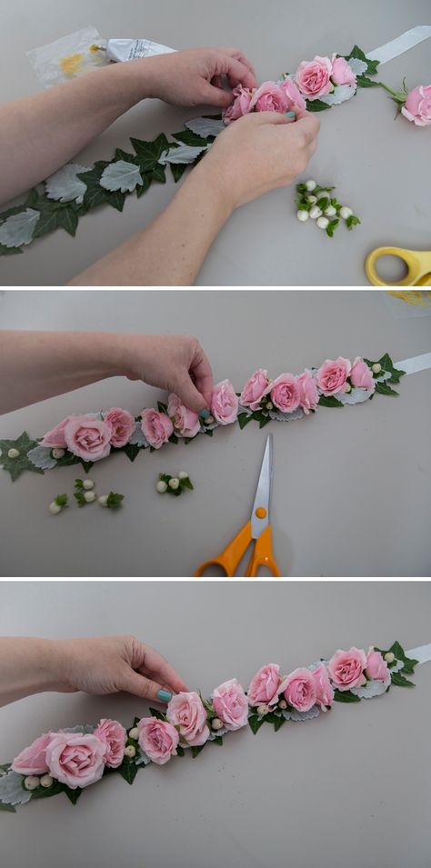 Diy Flower Crown With Ribbon, How To Make A Flower Headband, Diy Faux Flower Crown, Diy Flower Tiara, How To Make Flower Head Crowns, How To Make Flower Crown Step By Step, Easy Flower Crown, Diy Flower Crown For Kids, Diy Flower Crowns