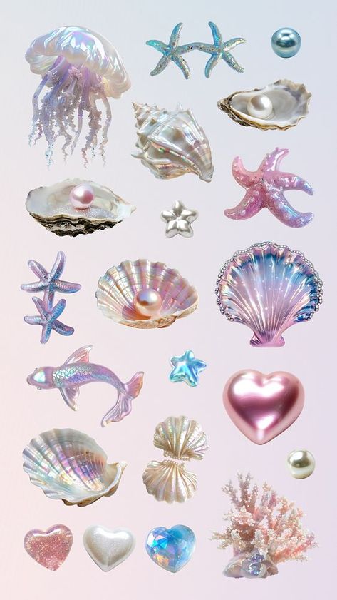 Journaling Ideas Stickers, Cute Mermaid Aesthetic, Mermaid Elements, Aesthetic Sticker Design, Stiker Aestetic, Cute Stickers Aesthetic, Scrapbook Cutouts, Iridescent Aesthetic, Stickers For Journal