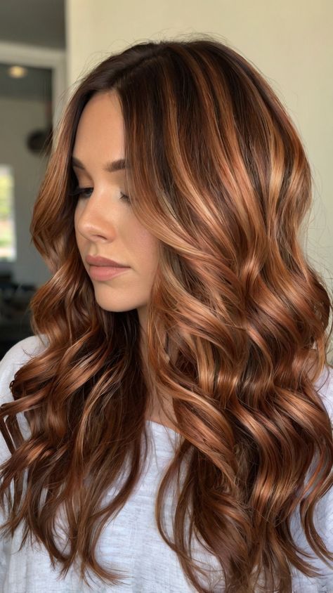 fall hair colors copper highlights Copper And Black Hair, Copper Fall Hair, Copper Highlights On Black Hair, Fall Hair Colors Copper, Highlights On Black Hair, Copper Blonde Hair Color, Copper Fall, Copper Blonde Hair, Highlight Ideas