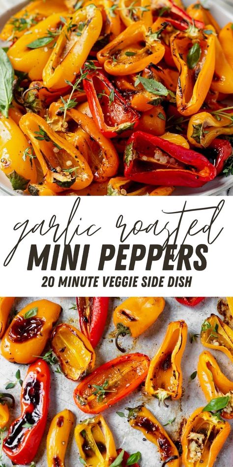 Sweet Pepper Side Dish Recipes, Vegan Stuffed Mini Sweet Peppers, Diced Bell Pepper Recipes, Roasted Mini Bell Peppers Oven, Roasted Mini Peppers Recipes, Sweet Pepper Breakfast Recipes, Recipe With Mini Sweet Peppers, Orange Peppers Recipes, Recipes With Yellow Peppers