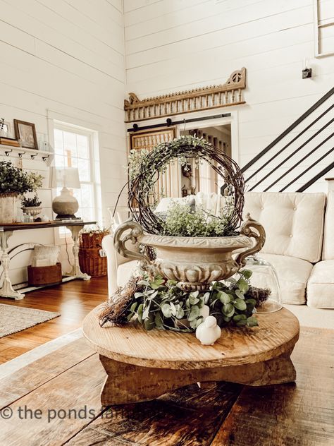 Farmhouse With Gold Accents, Farmhouse End Table Decor Living Room, Farmhouse Accessories, Decorating With Trays Farmhouse Style, French Farmhouse Wall Decor, Industrial Farmhouse Decor Living Room, Spring Home Decor 2023, Elegant Farmhouse, Spring Living Room Decorating Ideas