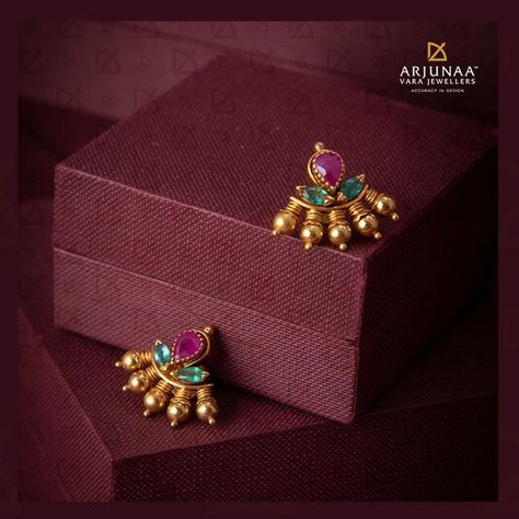 Arjunaa Jewellers on Instagram: "While beautiful, elaborate pieces are our passion at @arjunaa_jewellers, we can’t deny the magic that belies the making of small, intricate pieces that reflect our #accuracyindesign. Perfect for office-wear ethinic or western alike, take your pick from our range of studs and dainty earrings that will stand you in good stead no matter where you are or when you invest in them! . . #indianjewellers #jewellersofbangalore #aesthetic #bestdiamonds #jewellersofinstag Big Earrings Gold, Emerald Studs, Gold Earrings For Kids, 22 Carat Gold Jewellery, Antique Gold Earrings, Gold Jewelry Outfits, Ruby Earrings Studs, Gold Earrings Models, Art Jewelry Design