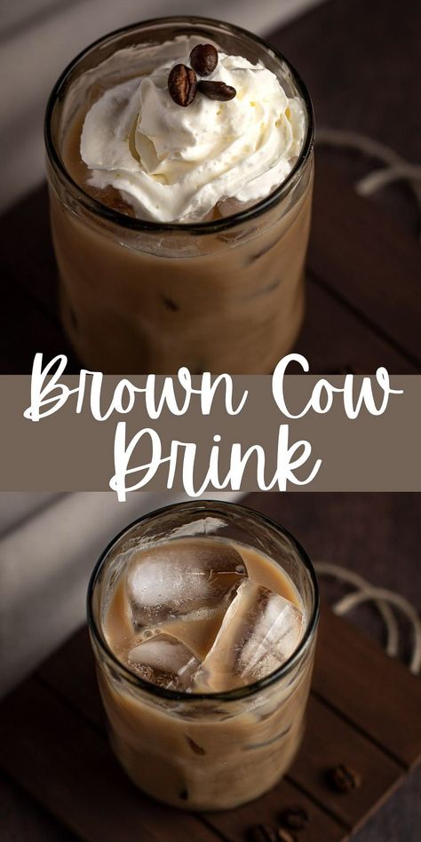 Brown Cow Drink Recipe, Cow Themed Cocktails, Brown Drinks Alcohol, Brown Alcoholic Drinks, Tippy Cow Recipes Drinks, Brown Drinks For Color Party, Brown Cow Drink, Brown Foods For Color Party, Coffee Liquor Drinks