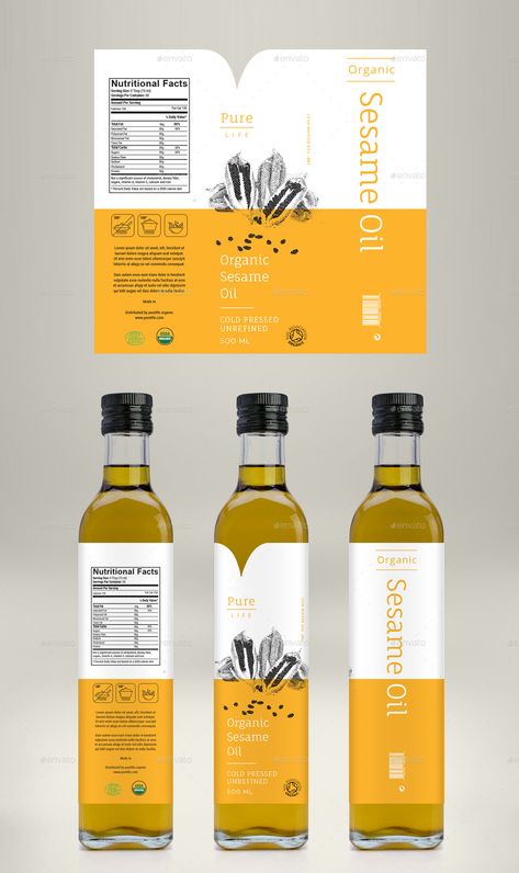 Olive Oil, Sesame Oil & Flax Oil Label Preview - GraphicRiver