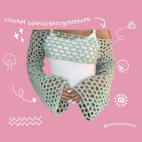 Crochet Arm Sleeves, Shrug Outfit, Shrug Sleeves, Crochet Shrug Bolero, Cropped Shrug, Bolero Shrug, Shrugs And Boleros, Mermaid Outfit, Crochet Bolero