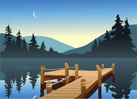 Adventure Cookies, Moon Fish, Fishing Dock, Lake Dock, Full Sail, Big Lake, Free Vector Illustration, Lake Art, Rv Park