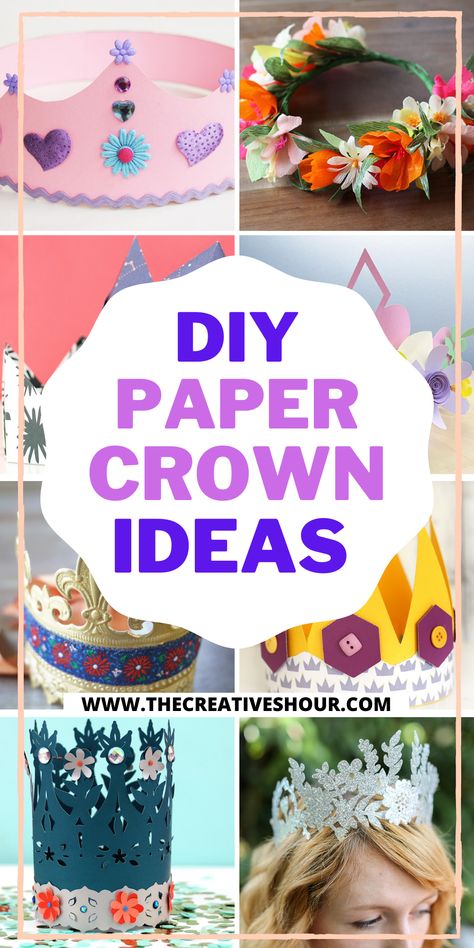 Making paper crowns is a fun activity; it is the cutest paper craft idea for kids. You can also decorate your paper crowns with gemstones, glitter papers, flowers, and laces. So here are some beautiful paper crown ideas for kids, DIY paper crown ideas, easy paper crown ideas, simple paper crown ideas. Click here for more adorable paper crown ideas for kids, DIY paper crown ideas, step-by-step paper crown ideas, simple paper crown ideas. Paper Crown Ideas, Paper Crowns For Kids, Diy Birthday Crown, Flower Crown Tutorial, Color Paper Crafts, Paper Flower Crown, Crown Printable, Birthday Crowns, Crown Ideas