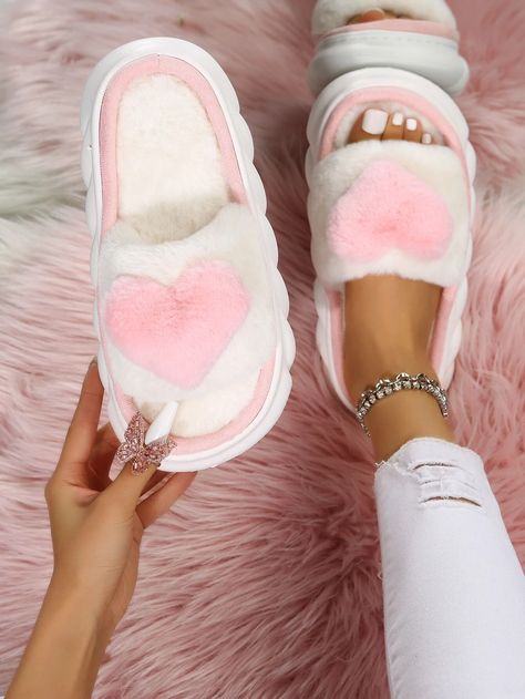 Women Heart Decor Fluffy Novelty Slippers, Fashion Indoor Home Slippers for Sale Australia| New Collection Online| SHEIN Australia Bedroom Slippers, Open Toe Slippers, Warm Slippers, Novelty Bags, Slippers Cozy, Platform Slippers, Casual Slippers, Heart Decorations, Outdoor Brands