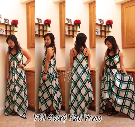 Scarves to Maxi Dress DIY Tutorial Maxi Dress Diy, Hankerchief Dress, Maxi Dress Tutorials, Summer Dress Sewing Patterns, Diy Maxi Dress, Cycling Clothes, Summer Dress Patterns, Material Dress, Diy Scarf