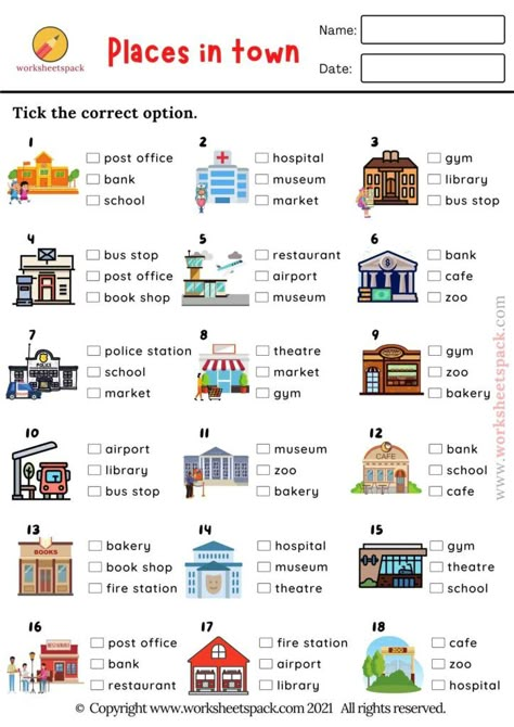 My Town Activities, Place Worksheet, Quiz For Kids, Quizzes For Kids, Free Quizzes, Esl Teaching Resources, English Teaching Materials, Esl Vocabulary, English Activities For Kids