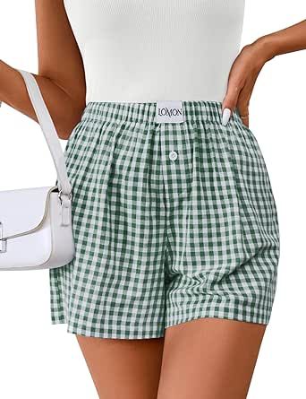 Summer Cotton Gingham Shorts, Gingham Pajama Shorts With Elastic Waistband, Gingham Cotton Summer Shorts, Summer Gingham Pajama Shorts, Womens Boxer Shorts, Gingham Boxer Shorts, Womens Boxer, Boxer Pants, Casual Summer Wear