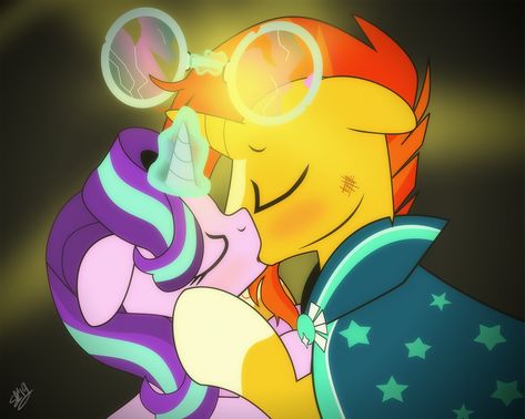 Starlight X Sunburst, Kiss On The Lips, Starlight Glimmer, My Little Pony Equestria, Love Conquers All, Mlp Fan Art, My Little Pony Comic, Transformers Toys, My Little Pony Drawing