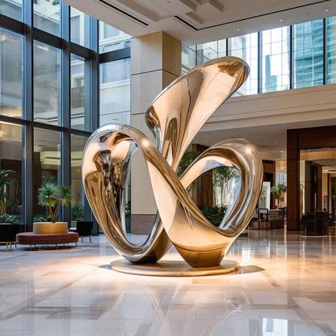 stainless steel sculpture,gold-plated sculpture,modern sculpture,business lobby sculpture,modern sculpture,custom sculpture,art sculpture,modern art sculpture Lobby Sculpture, Hotel Sculpture, Modern Mirror Design, Interior 2024, Gold Sculpture, Arch Art, Stainless Steel Sculpture, Stainless Steel Art, Business Space