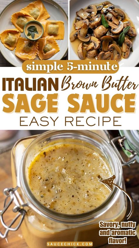 Brown Butter Sage Sauce Browned Butter Recipes, Easy Brown Butter Sauce, Brown Butter Pasta Sauce, Fresh Sage Recipes, Brown Butter Sage Cream Sauce, Browned Butter Pasta Sauce, Creamy Brown Butter Sage Sauce, Sage Pasta Sauce, Brown Butter Cream Sauce