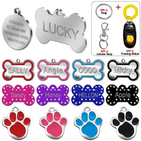 Engraved Pet Dog Tags Custom Cat ID Name Tags for Pets Personalized Paw Bone Shape FREE Gift S L Cat Id, Train Gifts, Pink Paws, Custom Dog Tags, Cat Id Tags, Dog Id Tags, Id Tags, Dog Id, Custom Cat