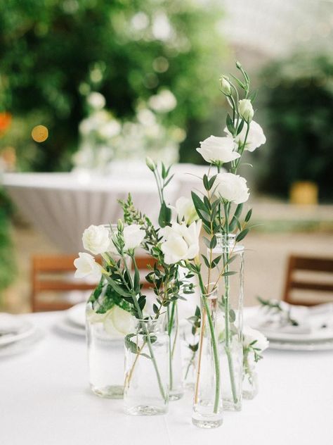 Bud Vases Wedding, Bud Vase Centerpiece, Simple Centerpiece, Minimalist Wedding Decor, Simple Centerpieces, Thistle Flower, Wedding Table Flowers, Flower Collection, Wedding Vases