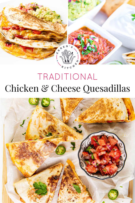 These easy chicken and cheese quesadillas are packed with juicy chicken, melted cheese, and veggies. Perfect for busy weeknights or a crowd-pleasing snack!

This recipes make a simple and tasty family meal! Customize this recipe with your favorite ingredients.

Go to errenskitchen.com for easy, delicious, and even quick recipes for breakfast, lunch, dinner, and desserts! Chicken And Cheese Quesadillas, Roasted Onions And Peppers, Cheese Quesadilla Recipe, Cheese Quesadillas, Chicken And Cheese, Pre Cooked Chicken, Delicious Family Meals, Cheese Quesadilla, Chicken With Olives