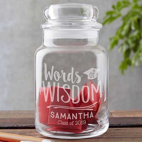 Personalized Words of Wisdom Graduation Jar Memory Jar 2024, Jar Of Memories Gift, Words Of Wisdom For Graduates Jar, Engraved Graduation Gifts, Word Of Wisdom Lds, Tricky Tray Baskets, Encouragement Jar, Teacher Graduation Party, Memory Jar Graduation