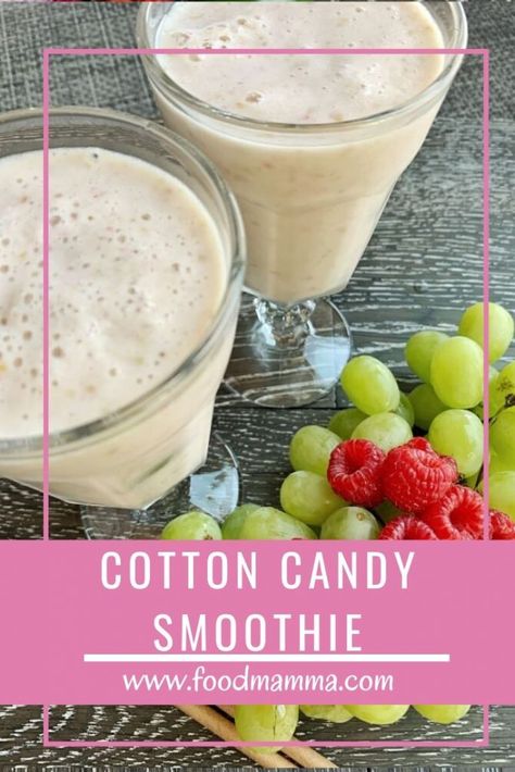 This cotton candy smoothie is made simply with grapes, raspberries and bananas. Kids, big and small, won't be able to get enough. Cotton Candy Grape Smoothie, Smoothies With Grapes, Cotton Candy Grapes Recipes, Grape Smoothie Recipes, Cotton Candy Smoothie, Cotton Candy Recipe, Blendjet Recipes, Candied Grapes Recipe, Cottage Cheese Dessert Recipes