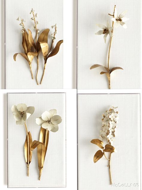 Tommy Mitchell Gilded Flower Studies in Acrylic $875 each. I love all these different flowers! Available at Neiman Marcus Whimsical Gold Flower-shaped Jewelry, Metal Flowers Gold, Nature-inspired Gold Jewelry With Pressed Flowers, Gold Polymer Clay Flower Jewelry, Nature-inspired Gold Flower Pendant Jewelry, Flower Studies, Tommy Mitchell, Seni Resin, Art Deco Abstract