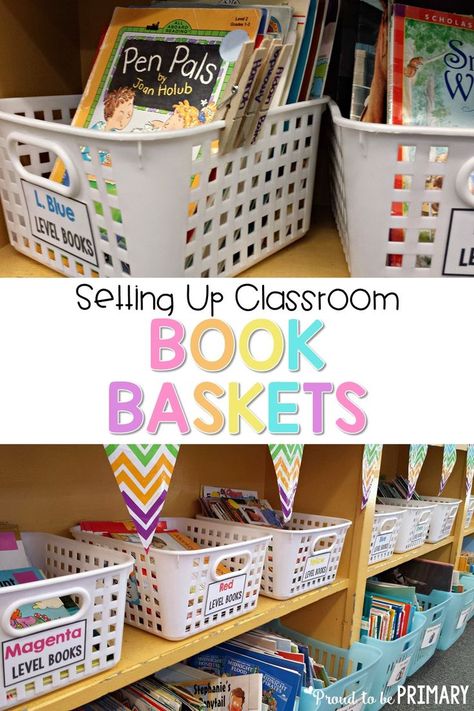 Struggling to organize your class library in a way that will encourage more classroom reading? These tips for setting up classroom book baskets will help you get started with a system for arranging your leveled readers, “just right” books and more! #classlibrary #bookbaskets #literacy #justrightbooks #classroomorganization Ar Book Organization Classroom Libraries, Classroom Library Organization 3rd, Book Storage For Classroom, Book Baskets For Classroom, Classroom Library Organization 1st, First Grade Classroom Library Set Up, 1st Grade Library Setup, Class Library Ideas, 1st Grade Classroom Library