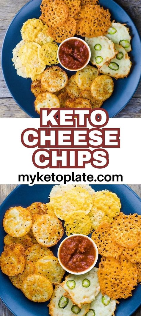 These keto cheese chips are incredibly easy to make and extra crunchy, requiring just 2 simple ingredients: shredded full-fat cheese and seasonings. You'll be surprised by how tasty and versatile they are—they're perfect for dipping! They're super quick to make in under 15 minutes and can be prepared ahead of time. Plus, they're made from naturally low-carb ingredients, offering a crispy and crunchy texture that's irresistible. Keto Cheese Crisps Recipe, Cheese Crisps Keto, Keto Cheese Chips, Ketone Recipes, Blue Cheese Recipes, Keto Snacks Easy, Low Carb Chips, Cheese Chips, Cheese Crisps