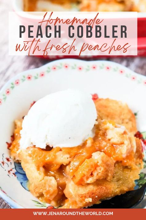 fresh Peaches are in abundance right now! Why not try making the best homemade peach cobbler that you have ever made?

This dessert takes just a few minutes to throw together. The rest of the time is spent cooking in the oven. I love desserts that come together so quickly like this one.