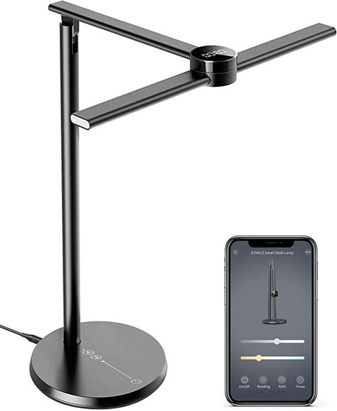 LED Desk Lamp, EZVALO Smart Table Lamp, Dimmable Office Lamp, Eye-Caring Desk Light, 3 Color Modes, Timer, Touch Reading Desk Lamps for Home Office, Works with Alexa and Google Home, Aluminum, Black - - Amazon.com Smart Table, Smart Desk, Desk Lamp Design, Led Desk Lighting, Reading Desk, Desk Lamp Office, Office Lamp, Work Lamp, Led Desk Lamp