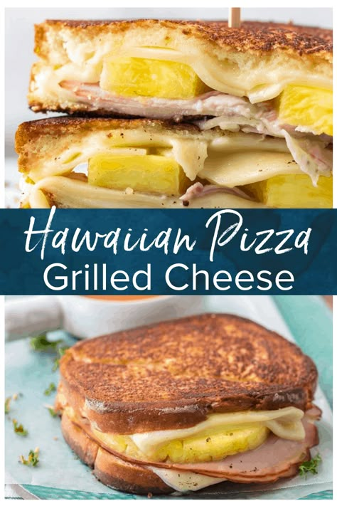 Hawaiian Pizza Grilled Cheese is my favorite Grilled Cheese Recipe for busy days and nights. Tips and tricks for how to make the PERFECT Grilled Cheese included in this delicious sandwich loaded with cheese, ham, and pineapple. This Pizza Grilled Cheese is a delicious twist on a classic recipe loved by both kids and adults! #thecookierookie #grilledcheese #sandwiches Pizza Grilled Cheese Recipes, The Perfect Grilled Cheese, Ham And Pineapple, Tasty Sandwiches, Fancy Grilled Cheese, Recipes Gourmet, Perfect Grilled Cheese, Grilled Cheese Recipe, Healthy Cheese