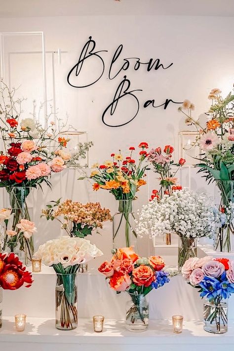 Bloom Bar 🌸💐🌺🌻🌼🌷 #flowerbar #Flowerbarideas #diyflowerbar #BabyInBloomBabyShowerideas #wildflowerpartytheme #springbabyshowerthemes #babyinbloom #Bar #Flower #DecorTips #Floral #HomeInspiration #Creativity #with #Events #Outdoor #HomeDecorating #Ideas #Elevating Love In Bloom Table Decor, Bridal Shower Bloom Bar, Love In Bloom Wedding Theme, Diy Baby In Bloom Decor, Love In Bloom Bachelorette Party, Baby In Bloom Flower Bar, Blooming Into 30, Bride In Bloom Theme, Love In Full Bloom Bridal Shower Theme