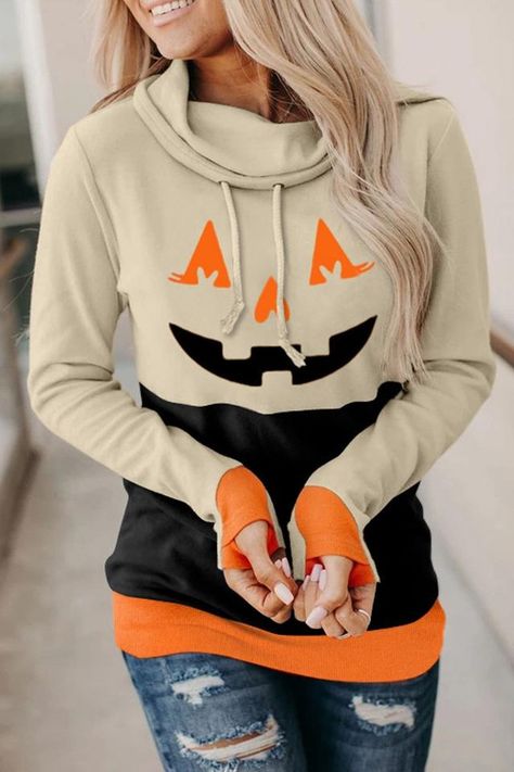 Bleached Sweatshirt, Sukienki Plus Size, Halloween Tattoo, Tunic Hoodie, Tunic Sweatshirt, Looks Black, Pumpkin Print, Play Dress, Outfits Winter