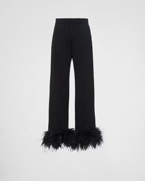 Ready To Wear Collection for Women | PRADA Prada Collection, Feather Trim, Black Sweatpants, Fleece Sweatpants, Triangle Logo, Women Essentials, Fleece Joggers, Cotton Fleece, Ski Wear