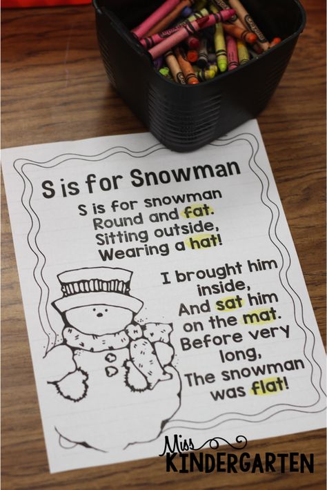 S is for Snowman! | Miss Kindergarten | Bloglovin’ S Is For Snowman, Snowman Preschool, Kindergarten Poems, January Kindergarten, Winter Lesson Plan, January Ideas, Winter January, Winter Poems, Snowmen Activities